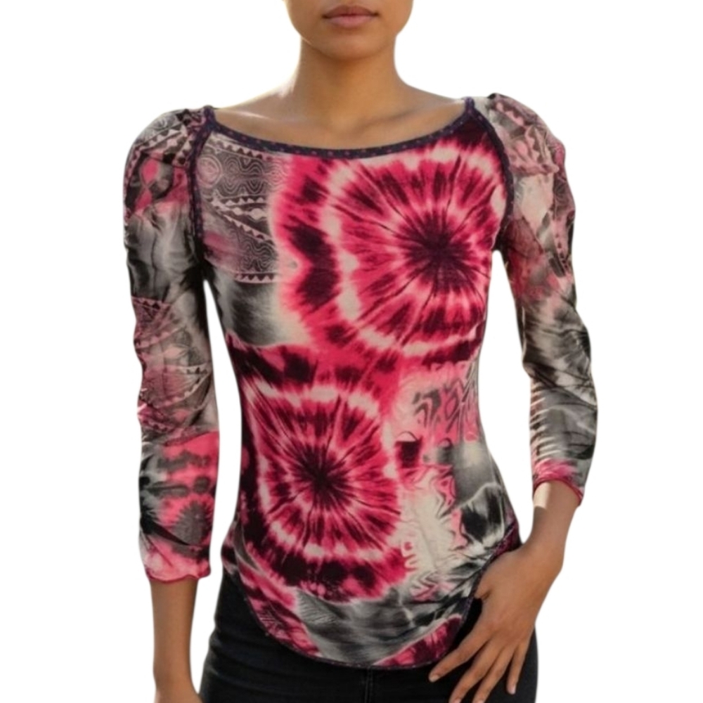 Anac Pink Gray Colorful Top. Small.